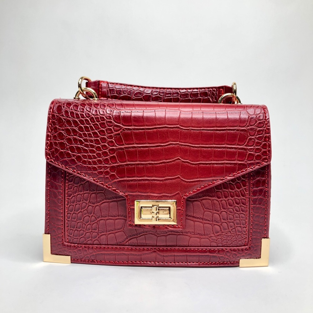 RED VEGAN LEATHER CROSSBODY BAG WITH TOP HANDLE